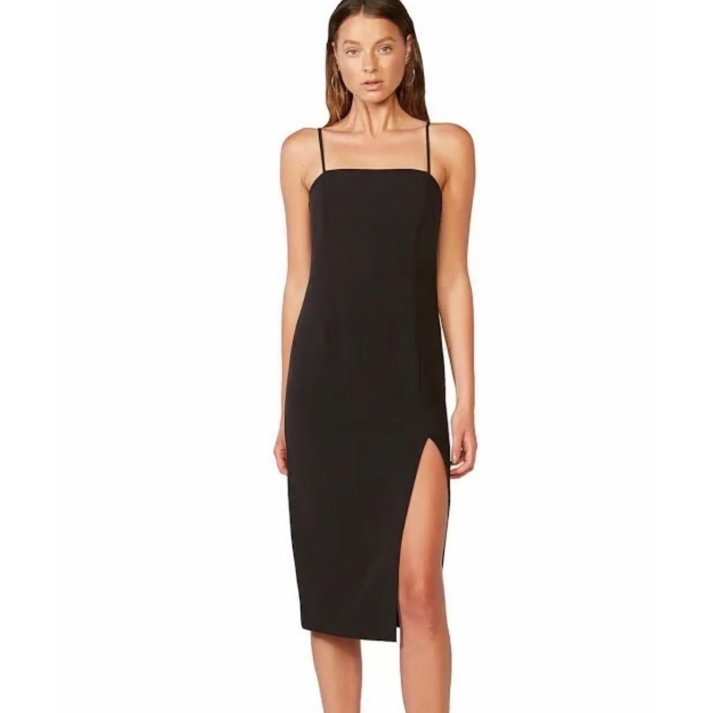 Bardot Black Square Neck Midi Dress Side Slit‎ Spaghetti Strap US 4